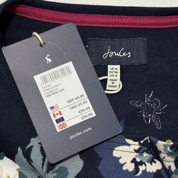 Joules Women's 4 Harbor Print Long Sleeve White Navy Blue Floral T Shirt - Picture 3 of 13